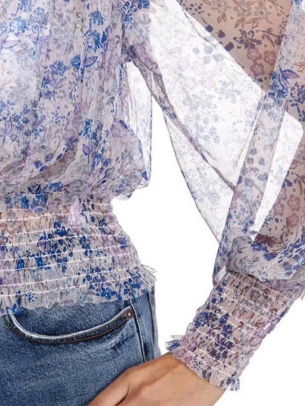 Free People Twyla sheer floral blouse in lilac